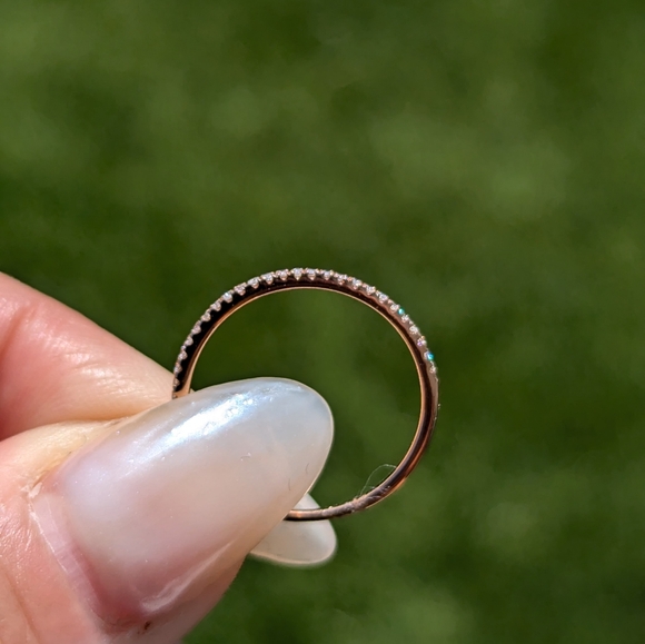 14K Rose Gold Diamond Dainty Thin Band Ring - Picture 2 of 9